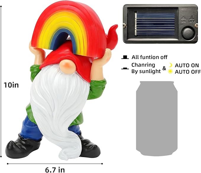 Garden Gnome Statue with Rainbow Solar Lights Large Garden Sculptures Outdoor Decorations Patio Lawn Yard Garden Decor Gifts for Women Mom