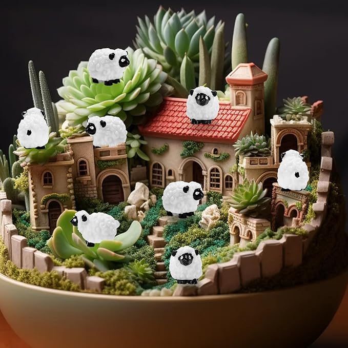Bbiamsleep 105 Pcs Mini Sheep Figurines Miniature Sheep Tiny Sheep Mini Plastic Sheep Mini Resin Figurine for Fairy Garden Micro Landscape Decor Cake Topper