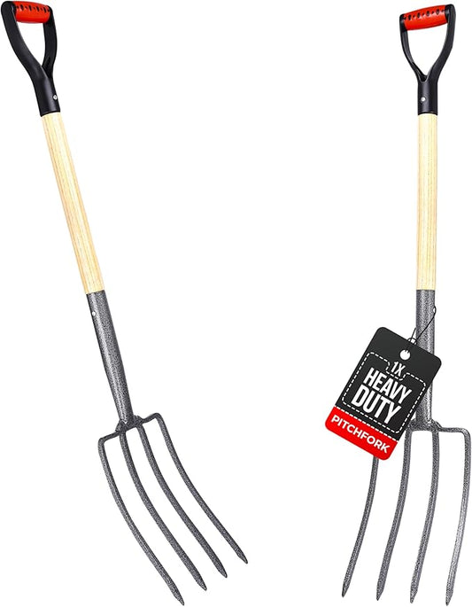 2WAYZ Pitchfork for Gardening - Heavy-Duty Broad Garden Fork - Stainless Border Digging Fork - Wood and Steel Pitch Fork- Durable, Rugged, Professional Quality Tool - 40.6 x 7.1 inch (Black and Red)