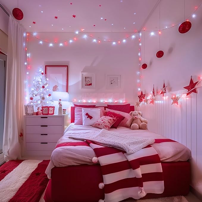 JMEXSUSS 400 LED Red and White String Lights Outdoor, 8 Modes Christmas String Lights Outdoor,132ft LED Lights Plug in for Christmas Tree Party Decorations