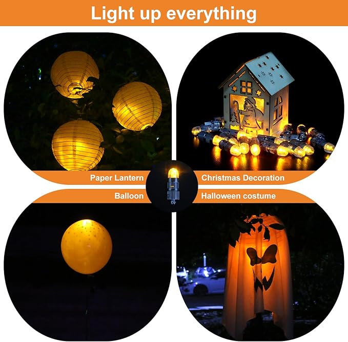 SumDirect Pack of 12 LED Mini Non-Blinking Lights for Paper Lanterns Balloons Floral Wedding Halloween Christmas Party Decoration Centerpieces (12, Orange Yellow)