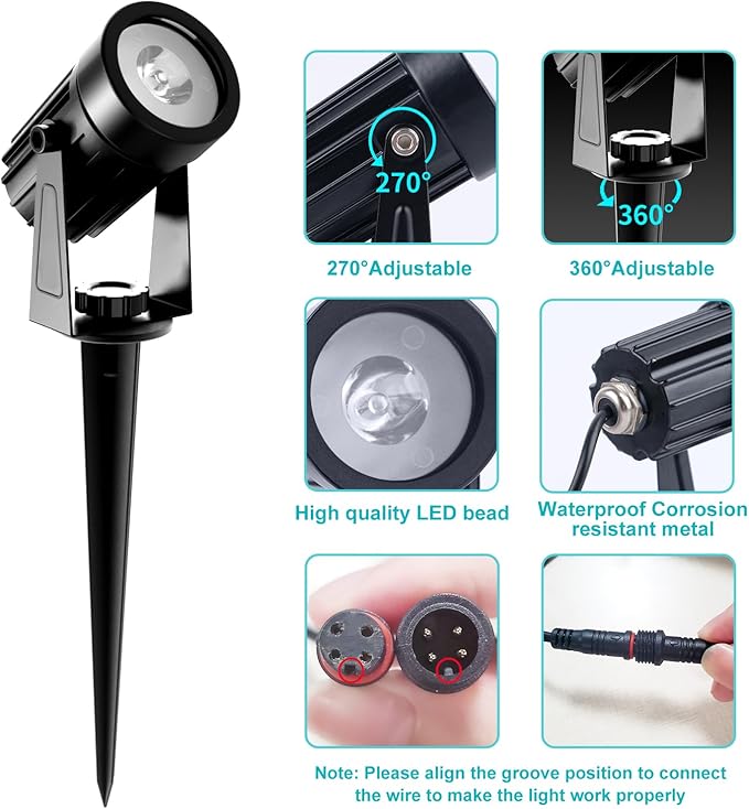 T-SUNUS Color Changing Solar Spot Lights, RGB LED Landscape Lights IP65 Waterproof for Outdoor, Garden, Pathway, Trees