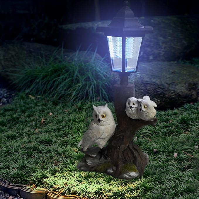 Solar Garden Outdoor Decor Statues Cute Dazed Owls with Light,Outside-Outdoor Decorations Sculptures for Patio Yard Lawn Walkway Ornaments Clearance Gifts for Mom Grandma Birthday