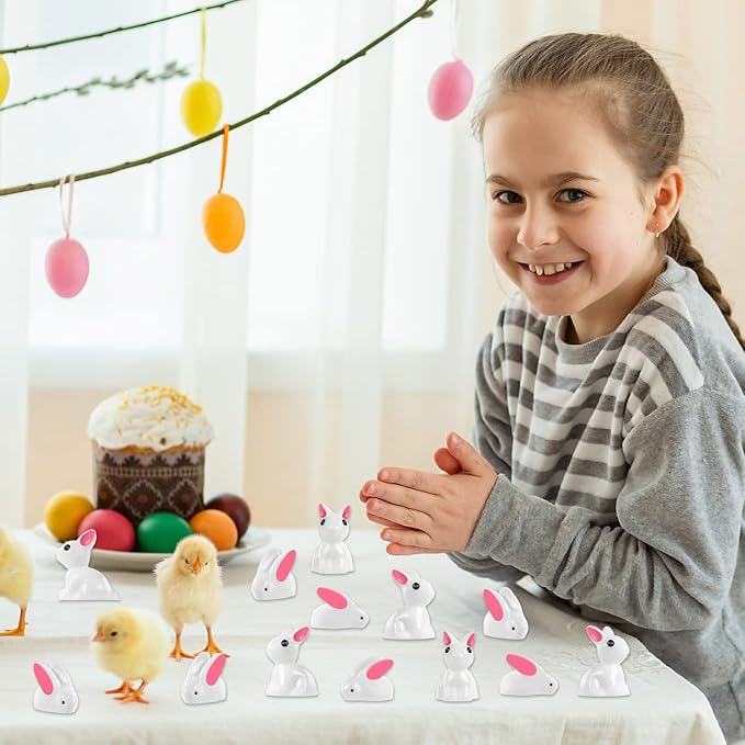 Miniature Rabbit Figurines, 100Pcs Mini Resin Bunny Animals Toy, Miniature Rabbit for Landscape Ornaments Miniature Garden Decor Potted Plant,Cake Topper Decoration