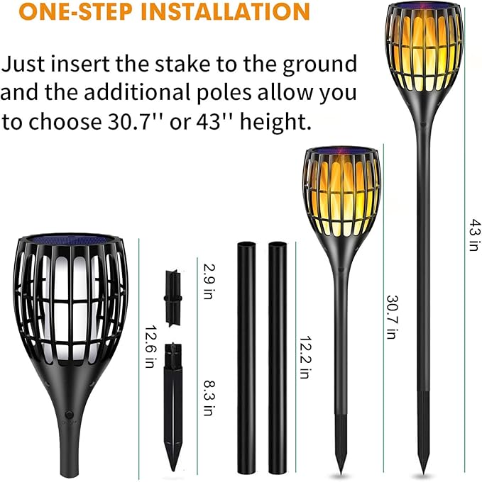 Outdoor Solar Lights Upgraded,Waterproof Flickering Flames Torches Lights Solar Spotlights Landscape Decoration Lighting Dusk to Dawn Auto On/Off Security Torch Light for Patio Driveway, 4P