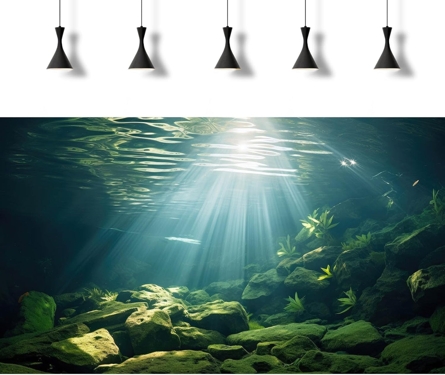 Under The Sea Aquarium Background Aquatic Plants Deep Sea Fish Tank Background Underwater Sunray Rock Terrarium Backgrounds Deep Ocean Floor Tropical Fish Tank Backgrounds 60x24in