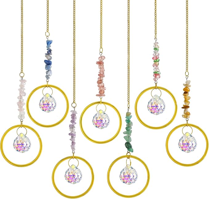 7PCS Crystal Suncatchers Rainbow Maker Healing Crystals for Window Prism Balls Indoor Outdoor Hanging Ornament Pendant Decor for Home, Garden, Wedding, Christmas