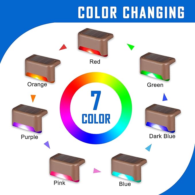 pearlstar 24 Pack Waterproof Led Solar Step Lights,Color Changing Light up Swimming Pool Accessories Night Lights,Outdoor Deck Lights for Stairs, Step, Fence, Yard, Patio, and Pathway Decor（Brown）