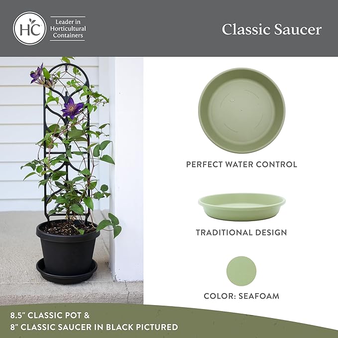 The HC Companies 14 Inch Round Plastic Classic Plant Saucer - Indoor Outdoor Plant Trays for Pots - 14"x14"x2.5" Seafoam