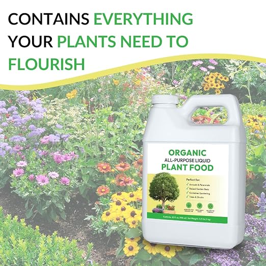 Organic All-Purpose Liquid Plant Food - Use on All Outdoor Plants: Flower Beds, Vegetable Gardens, Container Gardening | Concentrated Liquid Fertilizer Alternative (32oz, 2 Pack, Mixes to 64 Gallons)