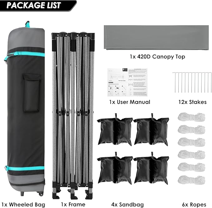 COBIZI 10x20 Heavy Duty Pop up Canopy Tent Easy Up Commercial Outdoor Canopy Wedding Party Tents for Parties All Season Wind & Waterproof Gazebo with Roller Bag,Grey(Frame Thickened)