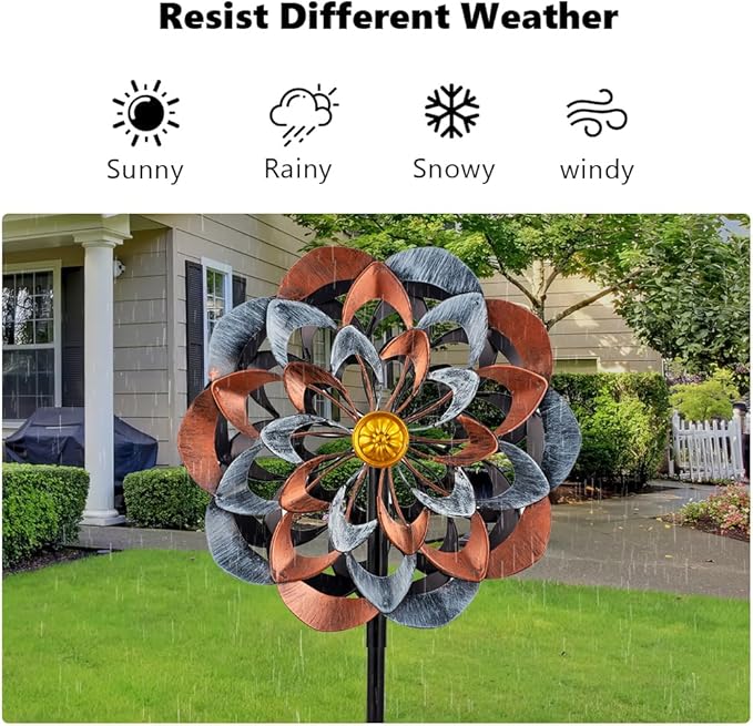 VEWOGARDEN 360° Outdoor Metal Wind Spinners Kinetic Wind Sculptures & Spinners for Yard Garden Lawn Patio Decorations, Gray & Bronze