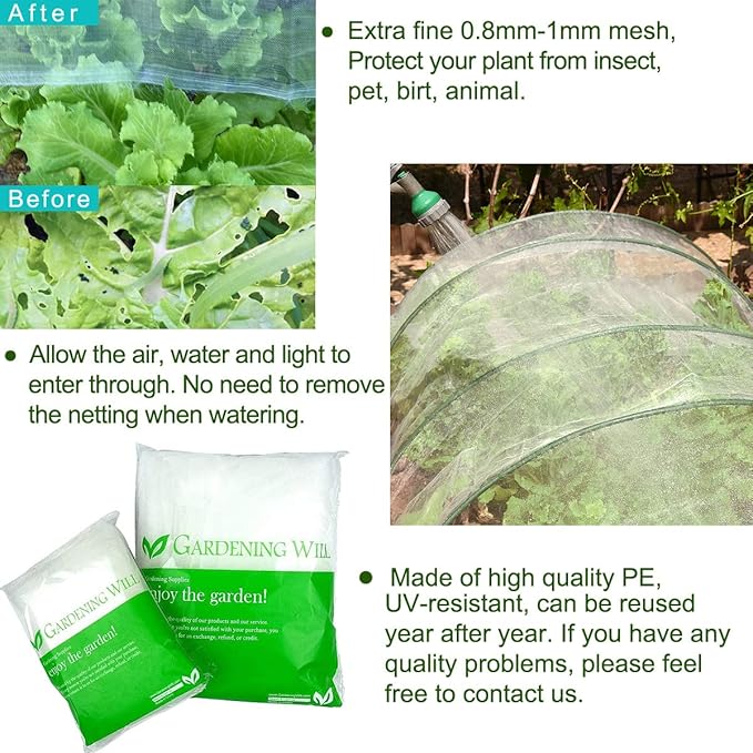 6.5x50Ft Mosquito Bug Insect Bird Fine Mesh Net Barrier Hunting Blind Garden Screen Netting for Protect Your Plant Fruits Flower