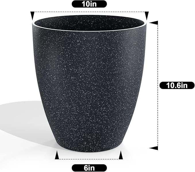QCQHDU Plant Pots Set of 2 Pack,10 Inch Plant Pot for Indoor and Outdoor Plants with Drainage Hole,Flower Pots Modern Decorative Planter for Garden Plants (Black)
