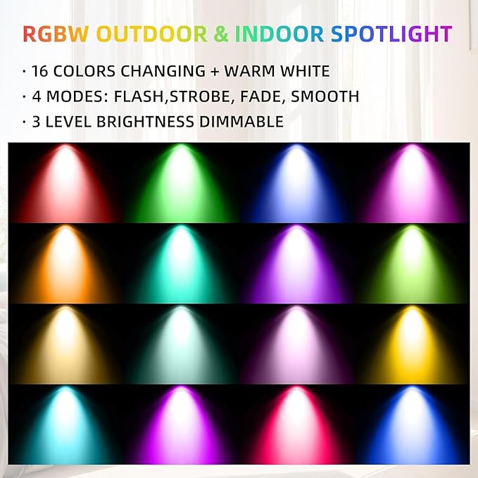 Spotlights Outdoor LED Spot Lights for Yard, 12W RGB Color Changing Landscape Lighting 120V Waterproof Spotlight with Plug & Remote for House Garden Path Tree Patio Lawn Decoration （2 Pack