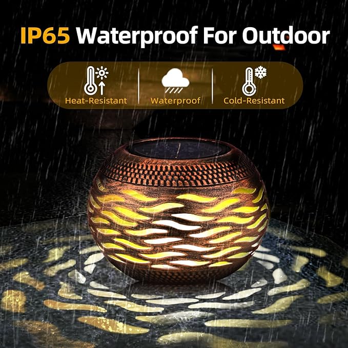 Waterproof Solar Lanterns Outdoor 2-Pack - Retro Metal Hollow-Out Garden Lights, Outdoor Yard Garden Porch Patio Lawn Inside Tabletop Decorations Unique Gardening Gifts for Women, Mom, Mother's Day