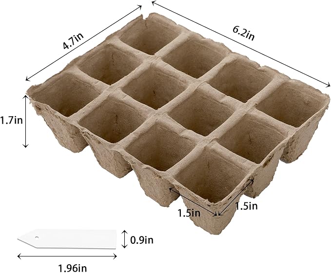Jucoan 40 Pack Peat Pots Seed Starter Trays, 480 Cells Germination Seedling Pots, Organic Biodegradable Plant Germination Tray with 40 Plant Labels for Vegetable Flower, Herbs, Indoor Outdoor Garden