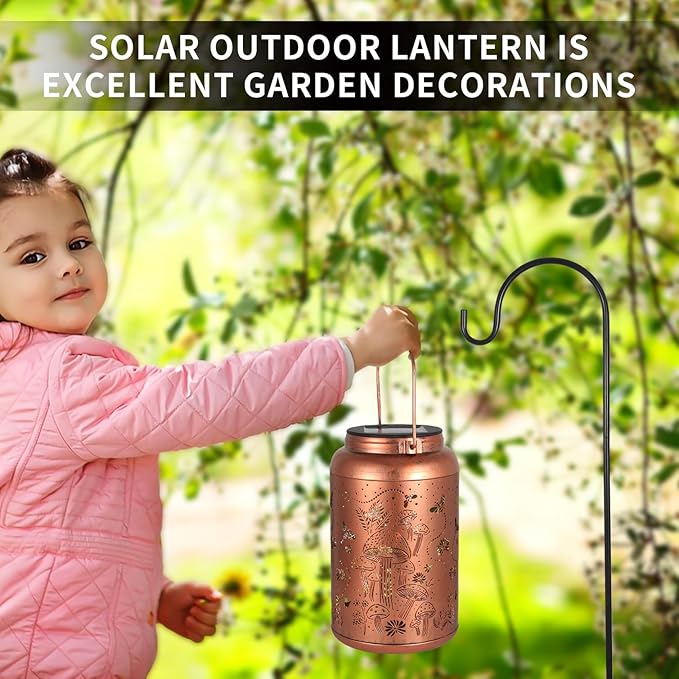 Solar Lanterns Outdoor Waterproof Bee Mushroom Decoration Gifts for Women Mon Grandma Hanging Solar Lights for Outside Metal LED Lanterns for Yard, Patio, Garden Decor