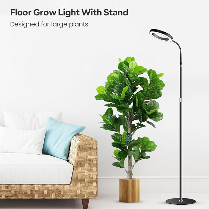 Garpsen Grow Lights for Indoor Plants, Full Spectrum LED Plant Light with Stand, 3 Color Modes Floor Grow Lamp with Timer 6/12/16H, 5 Dimmable Levels, 67'' Adjustable Height for Large Plants