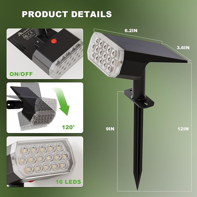 Solar Spot Lights Outdoor, 3 Lighting Modes Solar Outdoor Lights for Garden Yard Outside Landscape, 4 Pack Warm