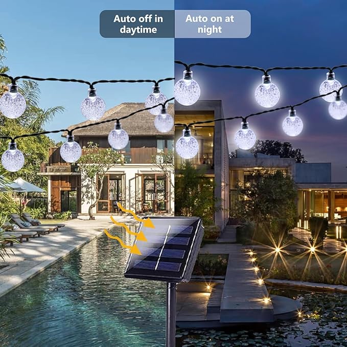 LORRYTE White 2-Pack 100 LED 64FT Crystal Globe Solar Lights Outdoor, Waterproof Solar String Lights Outdoor Decorative with 8 Lighting Modes for Easter Christmas Decor Garden Wedding Party Tree