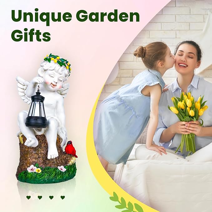Angel Gifts for Women, Solor Statue for Garden, Angel Figurine with Lantern Lights, Outdoor Decorations for Yard Lawn Patio, Gifts for Mom Grandma Mother in Law Gardener Mother'Day