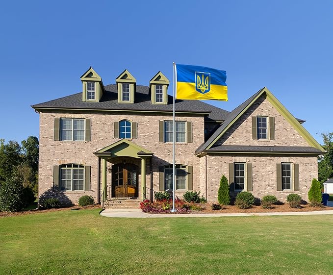 Ukraine Trident Flag 3x5FT Ukrainian Coat of Arms National Polyester Banner With 2 Grommets Fade Resistant Vivid Color For Patriotic Festival Events Party Decoration