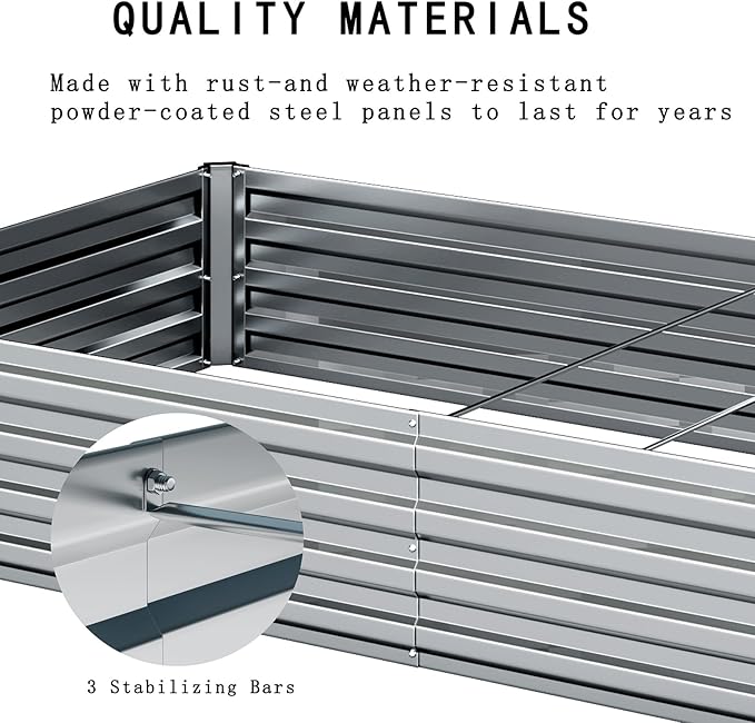 Galvanized Raised Garden Bed,12×2×1FT Metal Planting Box for Outdoor Vegetable, Herb,Planter Gardening (Silver)