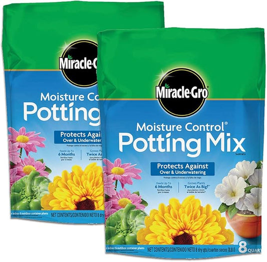 Miracle-Gro Moisture Control Potting Mix 8 qt., Protects Against Over and Under Watering Container Plants, 2-Pack