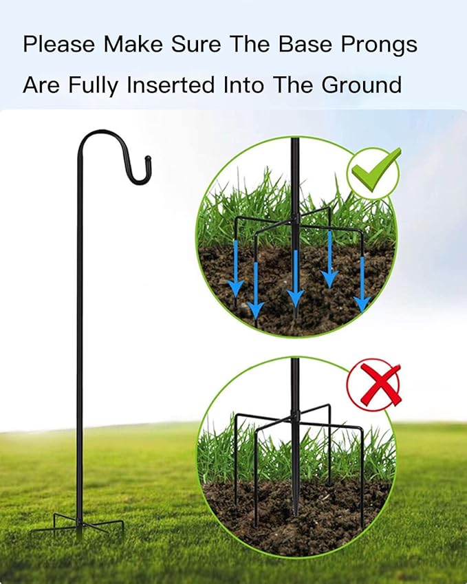 Shepherd Hook for Outdoor with 5 Prong Base, 2PCS 48IN Inches Garden Bird Feeder Pole for Hanging Bird Feeder, Plant Baskets, Solar Light Lanterns, Outdoor Plant Hanger Hook