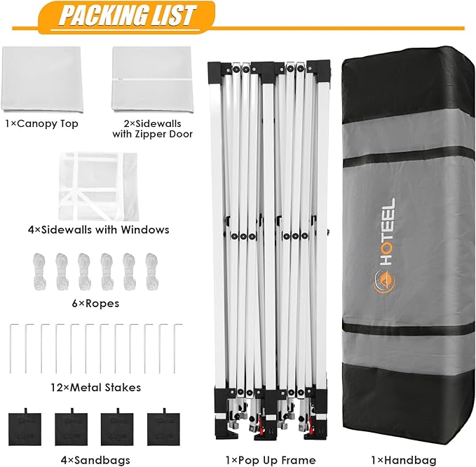 HOTEEL 10x20 Pop up Canopy with Sidewalls, One Push Outdoor Tents for Parties Waterproof Canopy Tent with Reinforce Rod, Easy Setup Event Tent with Sandbag for Backyard, Camping, Wedding, White