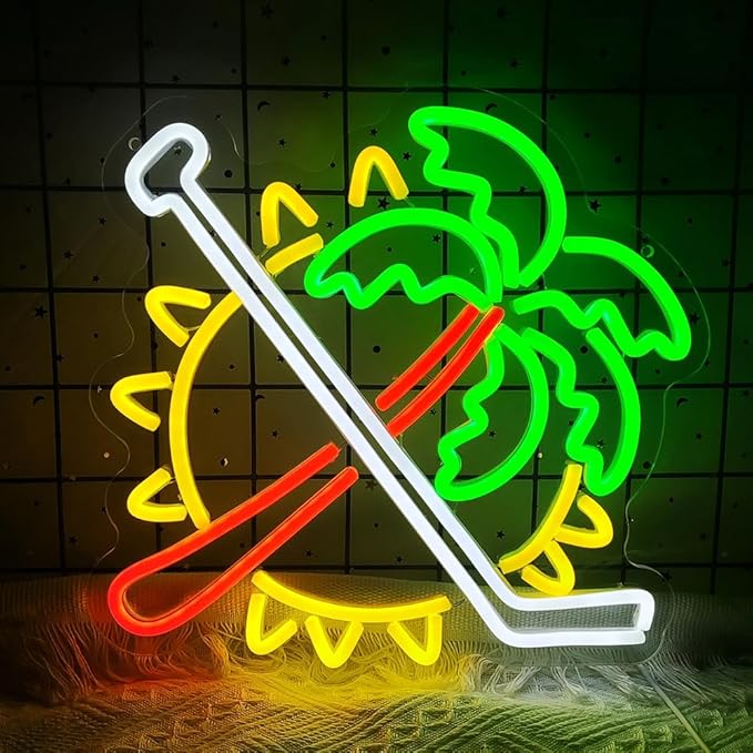 Coconut Trees Neon Sign Palm Tree Neon Light Up Sign Sun Neon Light for Wall Decor Ice Hockey Neon Sign for Bedroom Bar Man Cave Party Decor Birthday Gifts USB Powered,Size13.5*12.5inch(JWD028)
