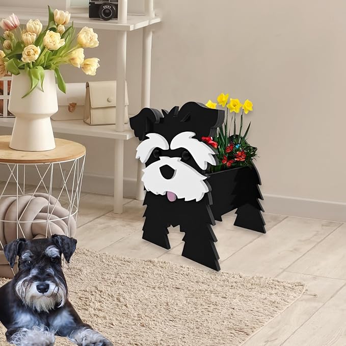 Black Schnauzers Dog Planter Plant Pots,Cute Garden Dog Flower Planter,Dog Planters Birthday Gifts for Women,Office,Indoor/Outdoor Decor（9.45 * 9.06 * 11.81in）