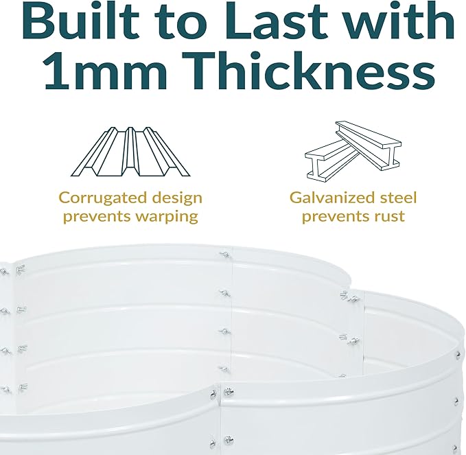 Sunnydaze Galvanized Raised Garden Bed - Metal Raised Bed for Gardening - Outdoor Planter Box for Flowers, Plants, and Vegetables - Ivory White - 12” H Clover