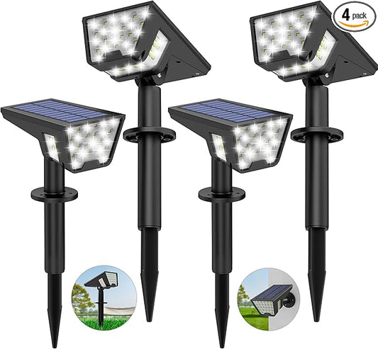 Solar Spot Lights Outdoor Waterproof IP67, Solar Powered Lights Outdoor with 53 LED & 3 Modes, Landscape Spotlight Wall Light for Garden Yard Pathway Driveway 4 Pack (Cool White)