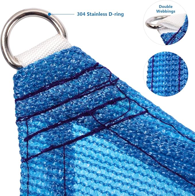 Eden's Decor Straight Flat-Edged Sun Shade Sail Rectangular 12' x 18' Blue UV-Blocking Outdoor Canopy Fabric Cloth Awning for Pergola Patio Garden Backyard Custom Size