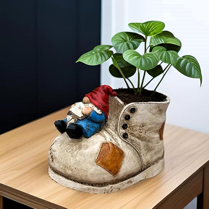 Cute Planter Pot Suitable for Indoor and Outdoor, Small gnome Resin Succulent Plant Flower pots, Decorative Fun Flower pots with Drainage Holes, Ideal Home and Garden Decoration Gifts