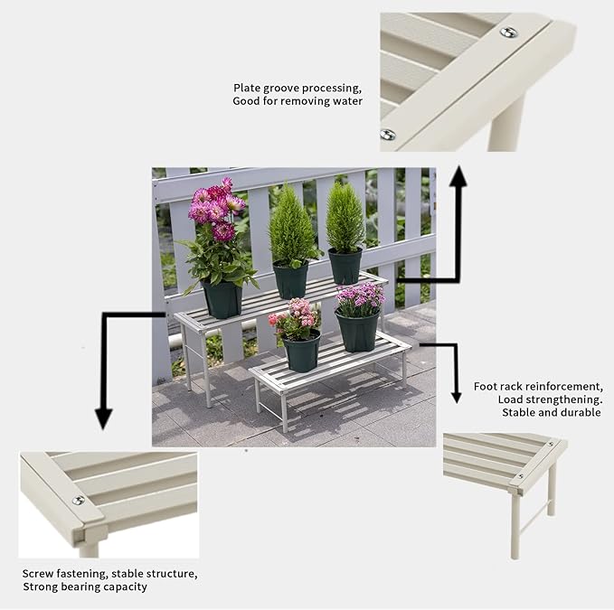 Metal Plant Stand, Rust-proof Aluminum Flower Pot Stand, Plants Display Stands Decoration Racks for Living Room Balconies and Gardens (60 White)