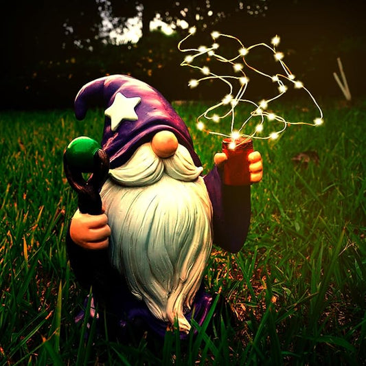 Resin Gnome Statue Outdoor Decor Waterproof Firework Solar LED Lights Gnome Garden Sculpture Decorations for Outside Lawn Patio Yard Ornament Gifts (Gnome)