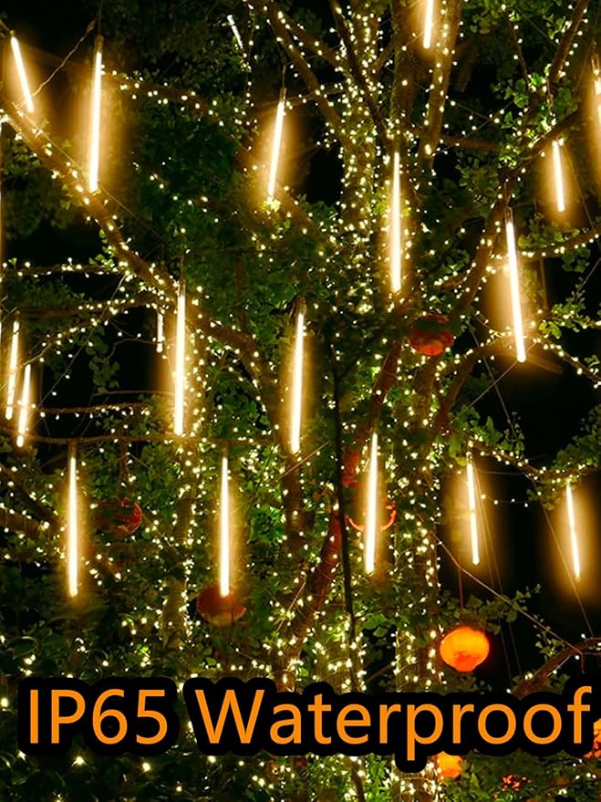Solar Meteor Shower Lights 20 Tubes 16 Inch 720 LED Solar Christmas Lights Outdoor Waterproof, Snow Cascading String Lights for Outside Christmas Halloween House Tree Decoration, Warm White