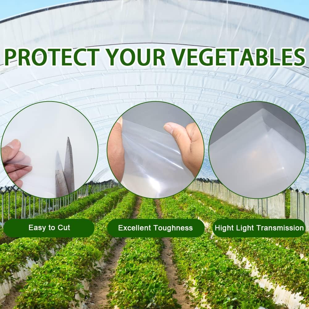 6 mil Greenhouse Plastic Film Sheeting Cover 8 x 26 Ft UV Resistant Clear Polyethylene Film Green House Hoop Farm Plastic Cover for Gardening, Farming, Agriculture