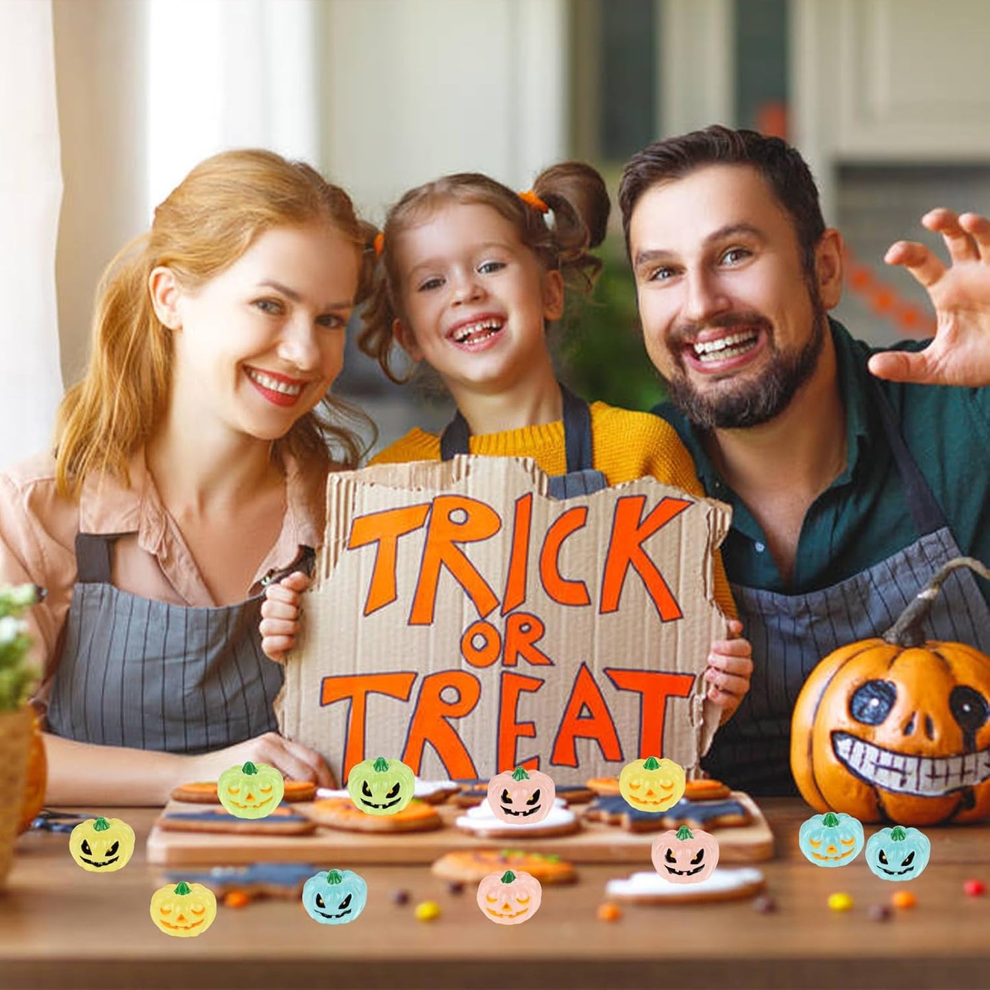 STEFORD 56 Pcs Luminous Resin Pumpkins, Halloween Miniature Figurines Glow in The Dark Mini Tiny Plastic Fake Pumpkin Bulk for Decorating Outside Outdoor DIY Crafts Home Fairy Garden Dollhouse Decor