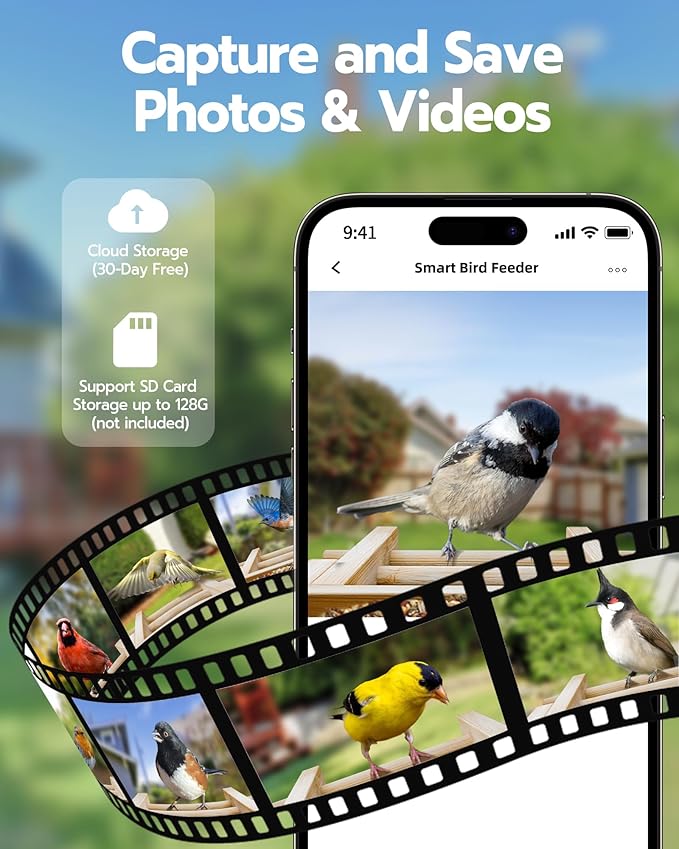 Bird Feeder with Camera, Smart Bird Feeder for Outdoors, Wild Birds Feeders with Solar Panel Bamboo Birds House Camera for Birdlovers, AI Auto Capture Birds & Real-time Notification (Gable)