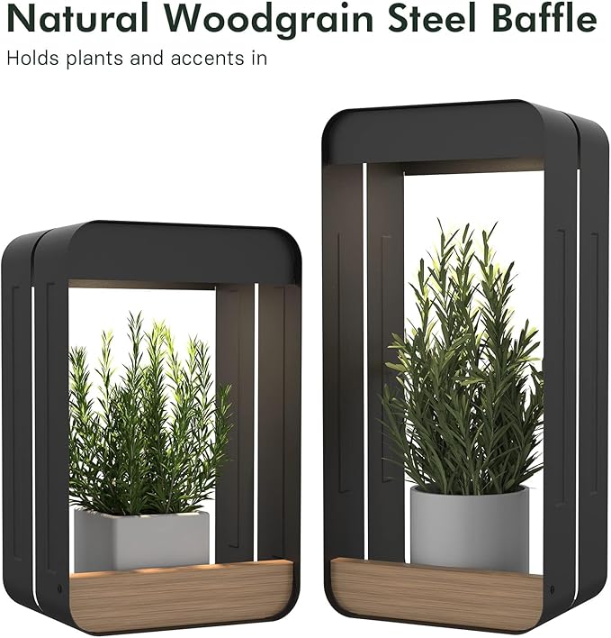 Grand patio Solar Outdoor Power Wall Sconce Shelf Planter, Waterproof Decor LED Wall Light Lamp with Woodgrain for Patio, Porch, Solar Energy, Black(S-Rectangle)