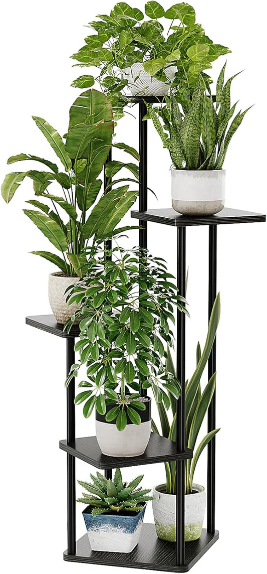 Bamworld Corner Plant Stand Indoor, 5 Tier Metal Plant Shelf for Multiple Plants, Tall Flower Stand for Patio Garden Balcony Living Room Bedroom(Black)
