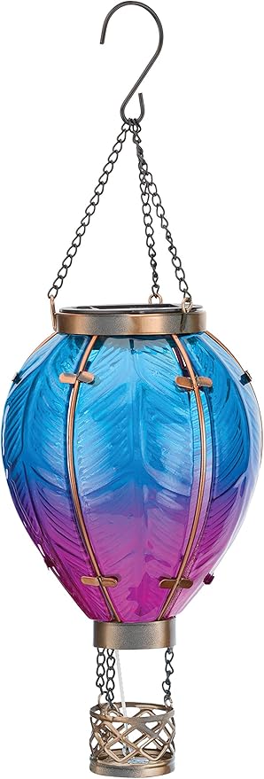 Regal Art & Gift Hot Air Balloon Solar Lantern – Hanging Solar-Powered LED Lights, Waterproof Portable Decorative Outdoor Lamp Made of Metal & Glass for Garden, Patios & Pathway – Blue (Small)