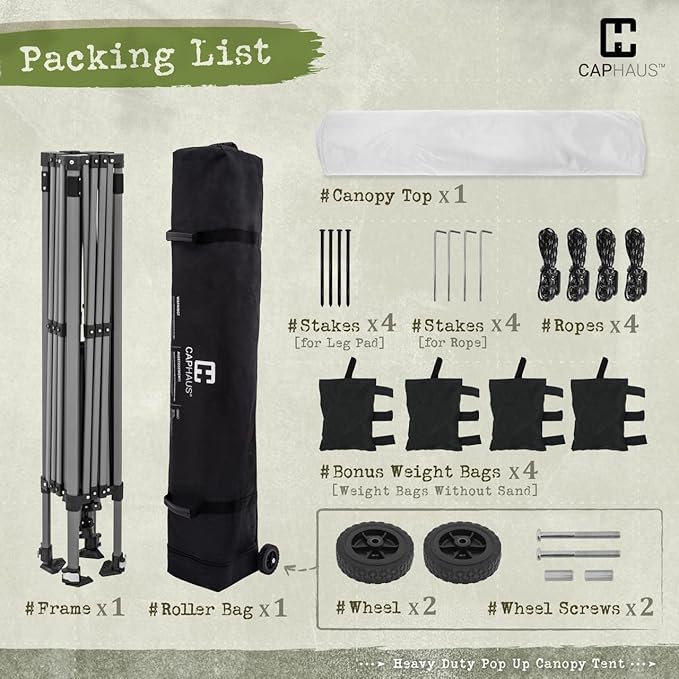 CAPHAUS Patented One-Push Pop Up Outdoor Canopy Tent, Heavy-Duty Commercial Grade w/Central Lock, Portable and Instant Folding Shelter with Wheeled Carry Bag and Weight Bag, 10ft x 10ft, Dark Grey