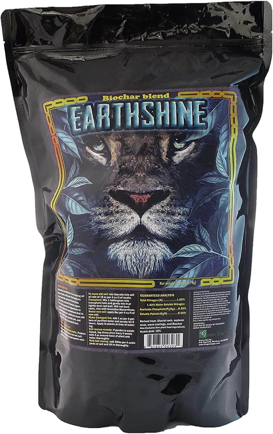 GreenGro Earthshine - Biochar & Humic Acid Blend/Activated Charcoal/Sequesters Carbon/Organic Soil Booster, Top Soil, Plant Food/Compost Tea Accelerator/Derived from Worm Castings / 5lb