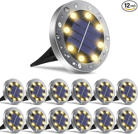 Solar Outdoor Lights 12 Packs, Waterproof Solar Pathway Lights Bright In-Ground Lights Lighting Decor for Garden, Lawn, Patio, Yard, Driveway, Step and Walkway Warm Light