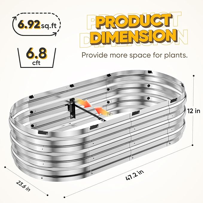 KING BIRD Raised Garden Bed Kit 2025 Upgraded 10-Minute Assembly Galvanized Planter Garden Box Outdoor for Gardening, Vegetables, Flowers, 47x24x12 in, Silver 2PCS